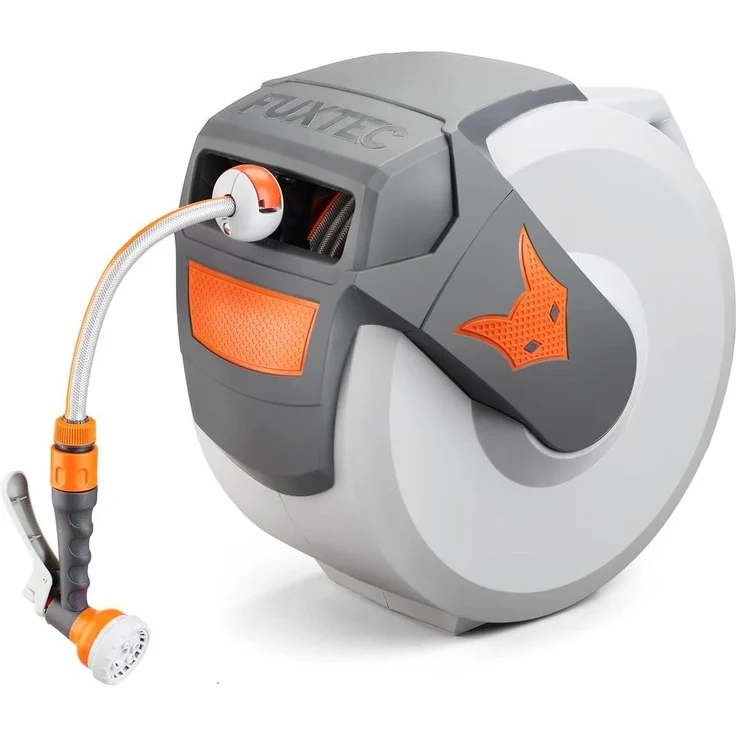 FUXTEC Wasserschlauch Aufroller FX-WSA30 mit 30 m und 1/2 Zoll Anschluss automatischer Schlauchaufroller Schlauchtrommel Wasserschlauchtrommel für Wand Montage 180° schwenkbar, Aufroll-Automatik – Bild 2
