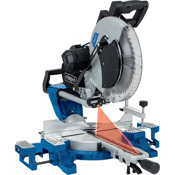Scheppach HM140L Kapp-Zug-Gehrungssäge mit Laser 2000 W 305 mm 3800 min-1 beidseitig neigbarer Sägekopf mit Ersatzsägeblatt und UMF2000 – Bild 3
