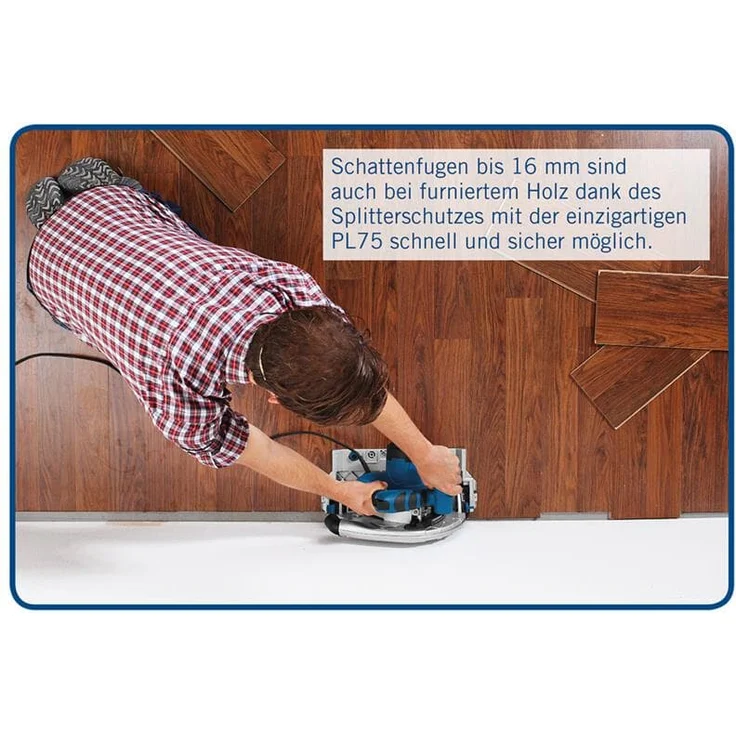 Scheppach Tauchsäge PL75 inkl. 1400mm Führungsschiene Handkreissäge 1600W Leistung Schnitttiefe 75mm Sägeblatt 160mm - 36 Zähne neigbar mit Kippschutz bis 45° inkl. umfangreichem Zubehörset – Bild 5