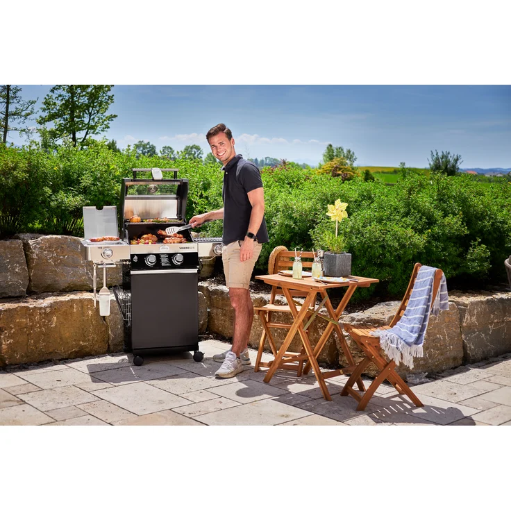 RÖSLE Gasgrill BBQ-Station VIDERO G2-S Schwarz, Grill mit 2 Edelstahlbrennern, extra Primezone und Seitenbrenner, klappbare Seitentische, VARIO+, pulverbeschichteter Stahl, Version 2021 – Bild 7