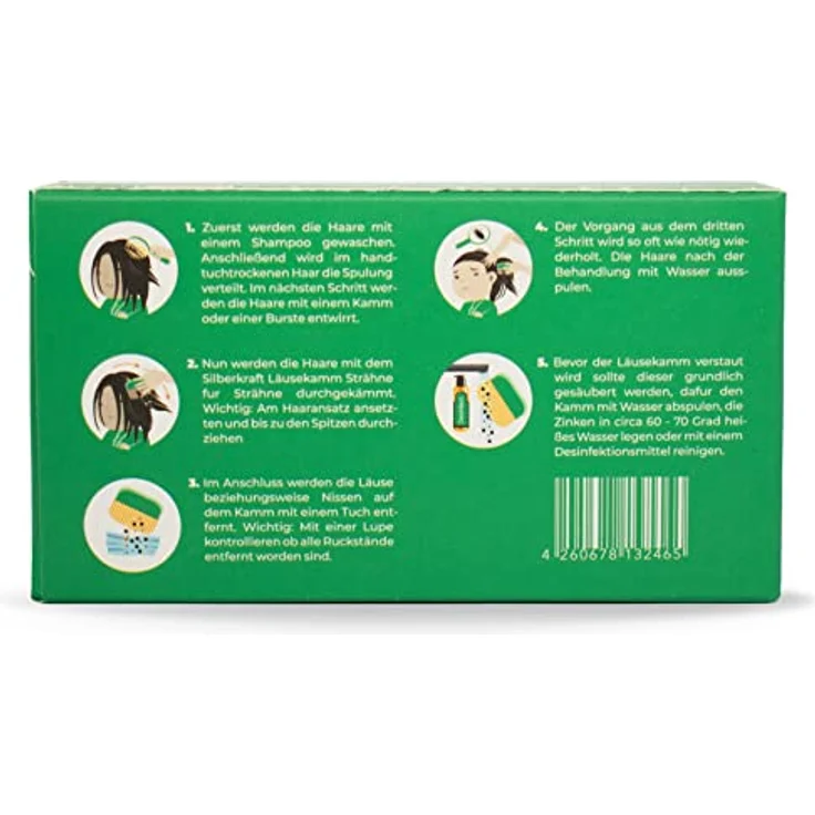 Silberkraft Flohkamm Silberkraft Läusekamm Set - Effektive Läusebekämpfung, Edelstahlzinken, für Mensch und Tier, hygienisch (1-tlg) – Bild 6