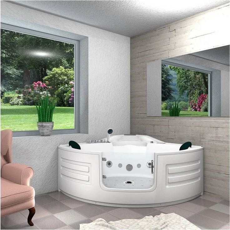 AcquaVapore Whirlpool-Badewanne W70-TH-SC 150x150cm mit Tür, (1-tlg) - 2 Personen, 130-180 Liter, Reinigungsfunktion, Schwarz