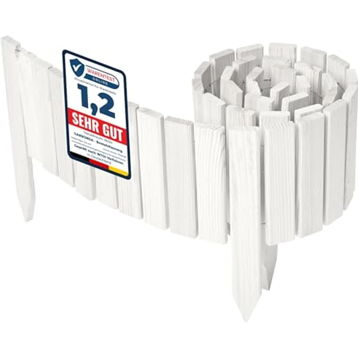 Garronda Beeteinfassung Holz Rollzaun 20 cm x 200 cm, imprägniert, flexibler Gartenzaun, Palisade in Weiß – Bild 1