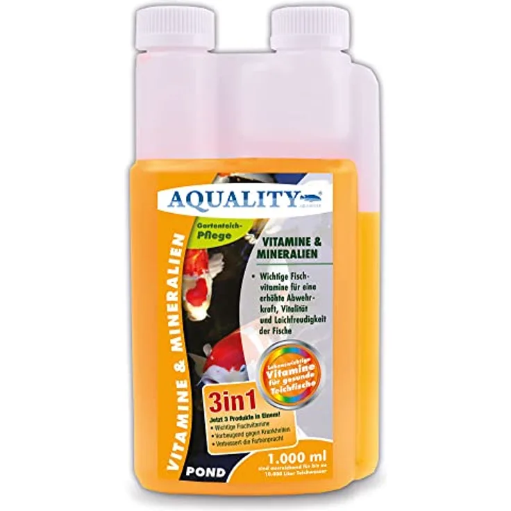 AQUALITY Gartenteich Vitamine & Mineralien Pond 3in1 (Lebenswichtige Fischvitamine für eine erhöhte Abwehrkraft, Vitalität und Laichfreudigkeit), Inhalt:1 Liter