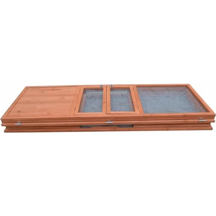 Mucola Freilaufgehege klappbar Kleintierstall draußen Outdoor Hasenstall 160x119x60cm aus Holz mit Gitter und Ausbruchsperre, Freilauf - Mucola Freigehege, Braun – Bild 4