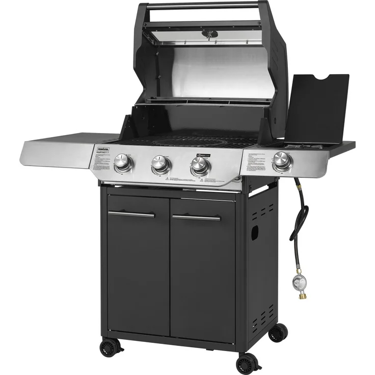 Primaster Gasgrill Cody Powerzone, 63,5 x 48 cm Grillfläche, schwarz, Edelstahl, 4 Brenner mit Infrarot-Seitenbrenner