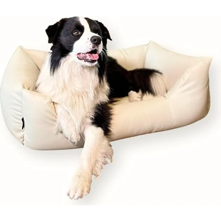 4L Textil Mario Wasserfestes Hundebett aus Kunstleder 100x70 cm Beige(Hundekorb) - Robust, wasserabweisend, leicht zu reinigen, für mittelgroße Hunde geeignet – Bild 3