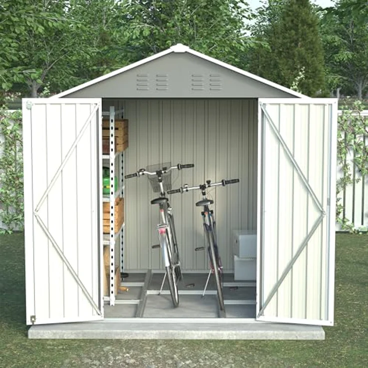 Thanaddo Metall Gerätehaus Gartenhaus 185x182x191cm, Grau, mit Fenster & Satteldach, wetterfest inkl. Metallfundament - Geräteschuppen für Outdoor Garten Terrasse – Bild 2