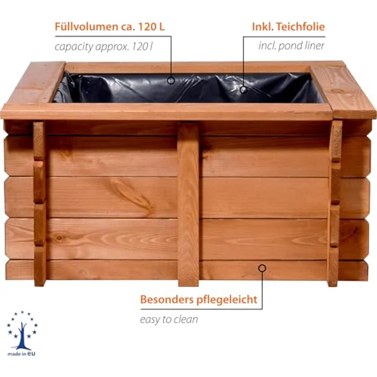 dobar 29236FSCe Hochteich Square, Gartenteich aus wetterfestem Holz, 78 x 78 x 42 cm, inkl. Teichfolie, braun – Bild 3