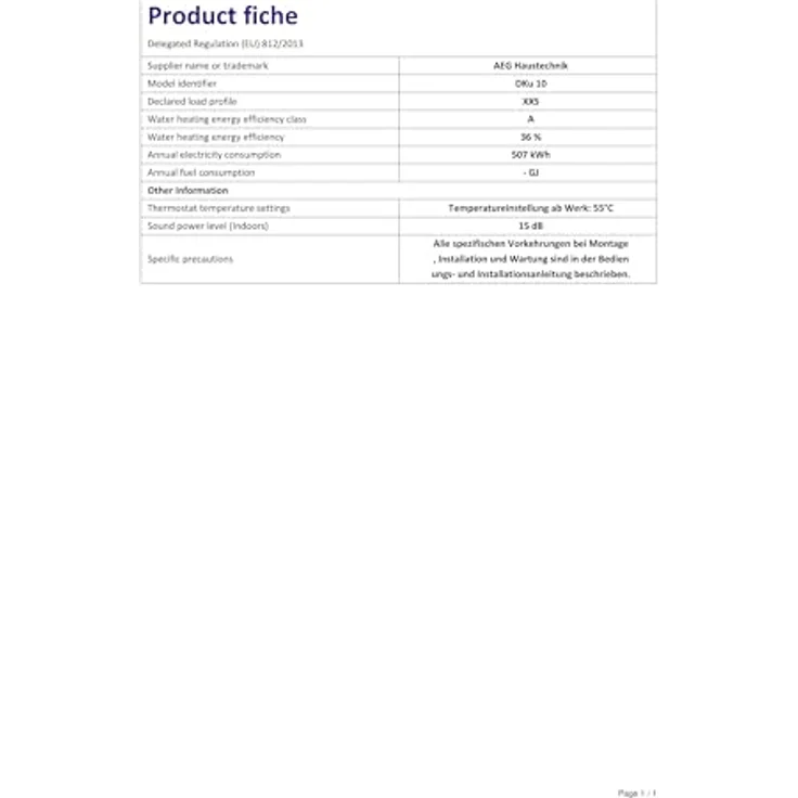 AEG DKU druckfester Kleinspeicher 10 Liter, 2 kW für zwei Zapfstellen, Untertisch, stufenlose Temperaturwahl 35-82 °C, steckerfertig, 229481 – Bild 5