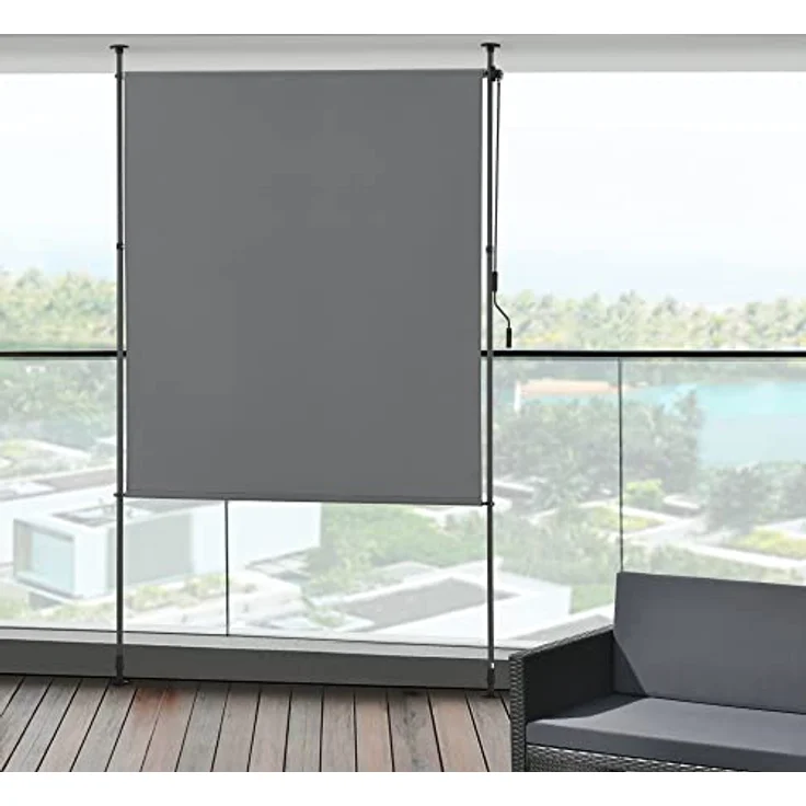 pro.tec Außenrollo Cimarra 200 x 270 cm Dunkelgrau - Balkonrollo Senkrechtmarkise mit Handkurbel und witterungsbeständigem Stahlgestell – Bild 2