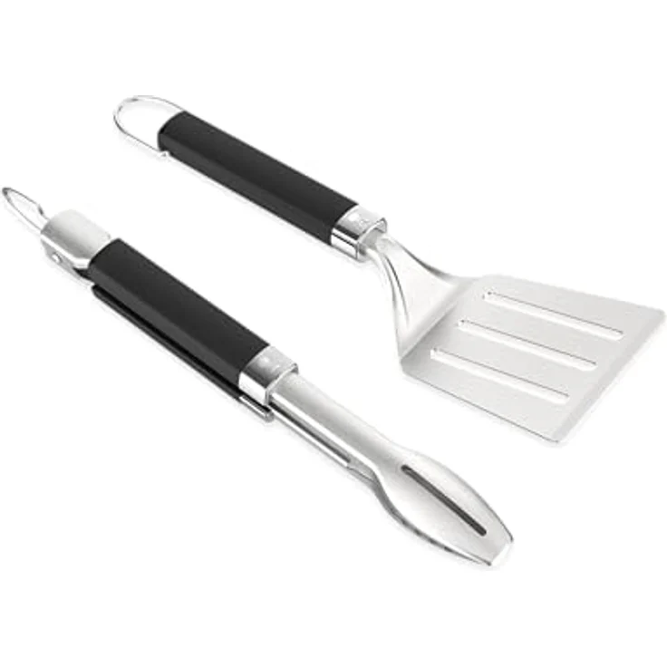 Weber tragbares Grillwerkzeugset (2-teilig), Grillzange und Wender aus Edelstahl, spülmaschinengeeignet, Silber - Schwarz – Bild 1