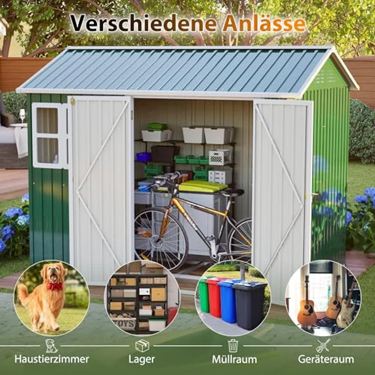 Thanaddo Gartenhaus 8x6 ft, multifunktionaler Gartenschuppen mit Sprossenfenstern, wasserdicht und UV-geschützt – Bild 3