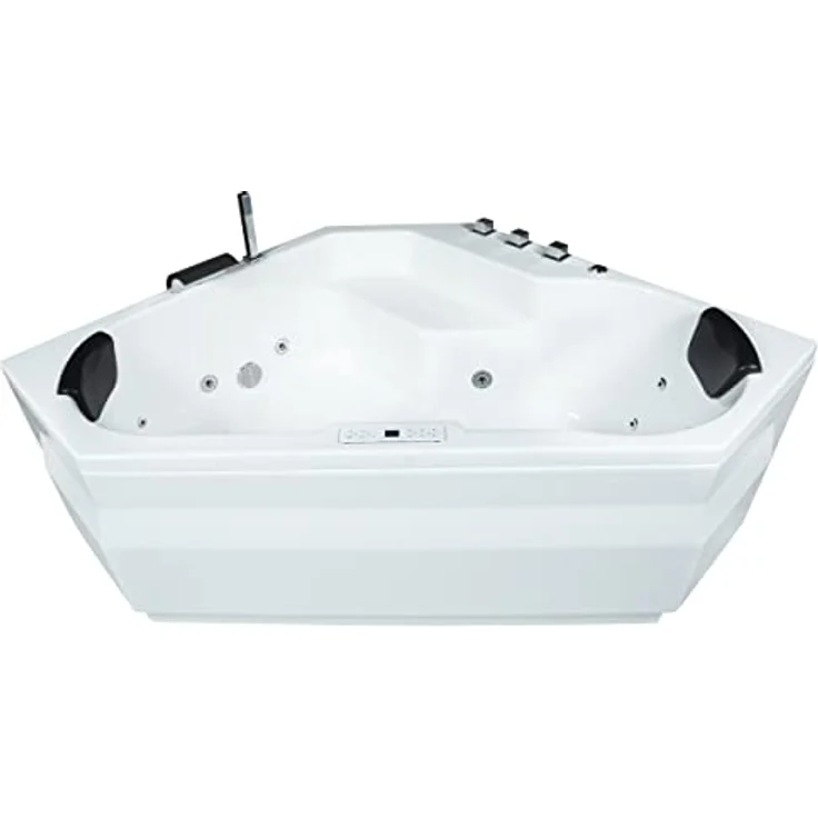 Basera® Whirlpool-Badewanne CLASSIC Indoor Eck-Whirlpool Badewanne Capri 145 x 145 cm in Hochglanz Weiß, mit 24 Massagedüsen, Wasserfall, LED, Touchpanel, Bluetooth und Radio – Bild 1