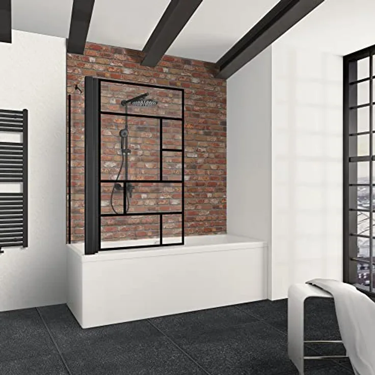 Schulte Badewannenfaltwand Black Style mit Seitenwand, Dekor Atelier 1