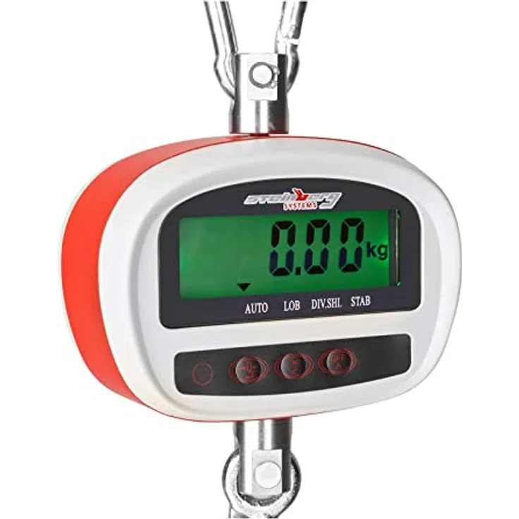 Steinberg Systems SBS-KW-300KC Kranwaage Hängewaage Zugwaage Digital mit Fernbedienung (300 kg / 50 g, LCD Display, inkl. Sicherheitshaken, Karabinerhaken, 6 Batterien) Rot-Weiß – Bild 2