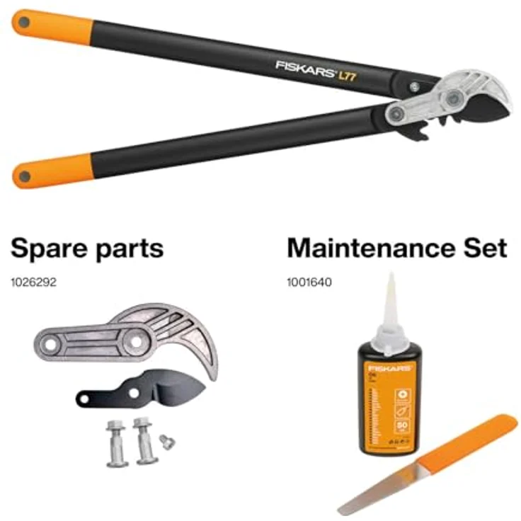 Fiskars PowerGear Amboss-Getriebeastschere für trockene Zweige und Äste, Antihaftbeschichtet, Gehärteter Präzisionsstahl, Länge 69 cm, Schwarz-Orange, L77, 1000583 – Bild 8