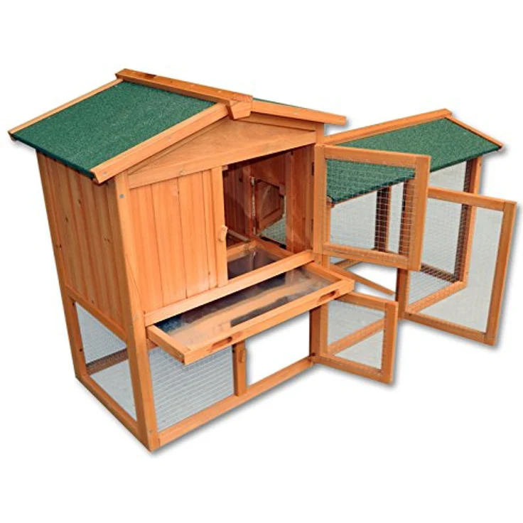 Wiltec 2 Etagen Nagerhaus 1470 x 520 x 855 mm, zweistöckig, Fichtenholz, Bitumeneindeckung, Freilauf Gehege, Hasenstall - Wiltec – Bild 1
