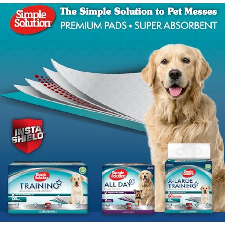 Simple Solution Absorbierende Premium Hunde- und Welpentrainingspads, 6-lagig mit 58,4 x 61 cm, Packung mit 56 Stück, Nässeindikator und InstaShield Technology – Bild 3