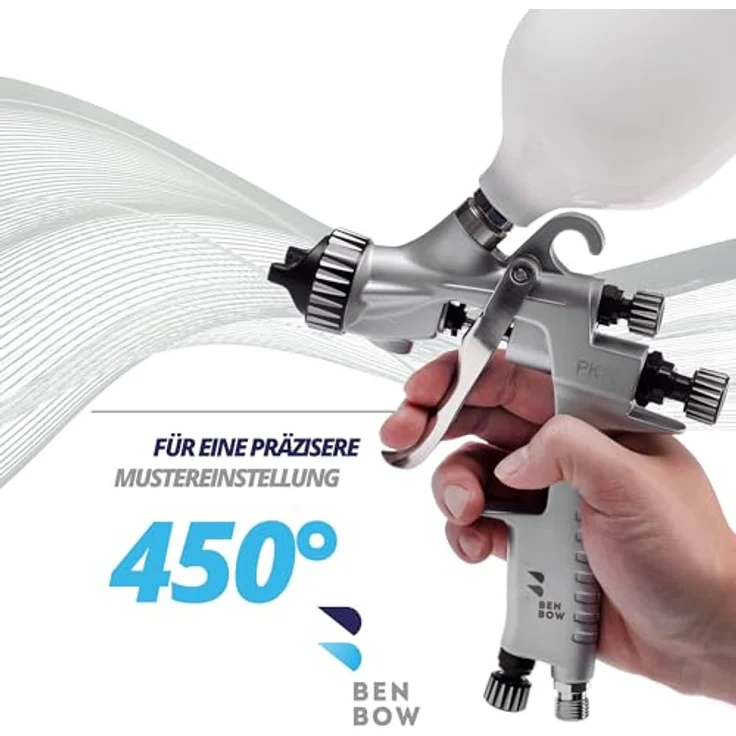 BENBOW Lackierpistole PK70, HVLP-System mit 1,3 mm Düse und 600 ml Materialbecher, professionelle Verarbeitung – Bild 5