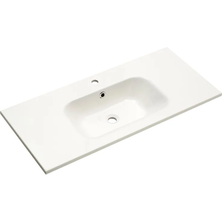 Pelipal Mineralmarmor-Waschbecken Quickset 923, 101 cm, skandinavisches Design in Weiß mit Holz-Elementen