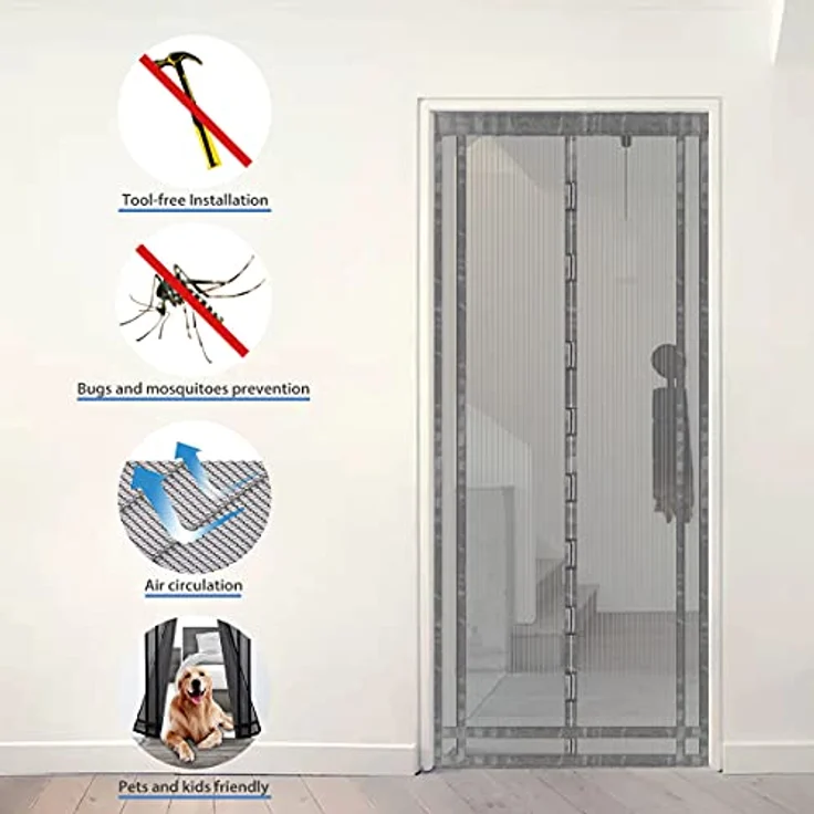 Sekey Magnet Fliegengitter Balkontür ohne Bohren Zuschneidbar, Türvorhang Fliegenschutz, Insektenschutz Tür Vorhang mit Verbreitertem Klebeband 160x230cm, Grau – Bild 4