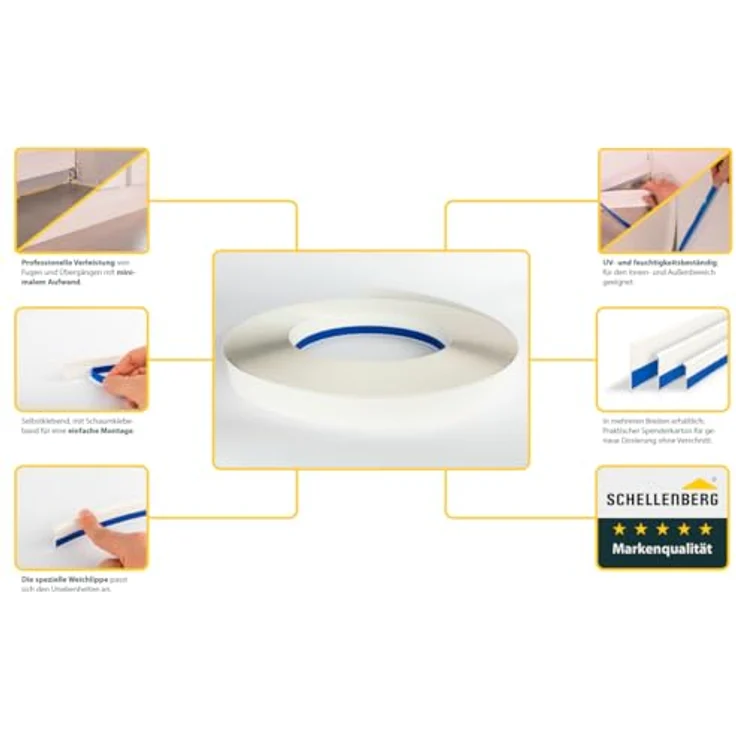 SCHELLENBERG PVC-Flachleiste, selbstklebend, 50 m, 3-5 cm Breite, Verblendung von Fugen und Übergängen in Weiß – Bild 2