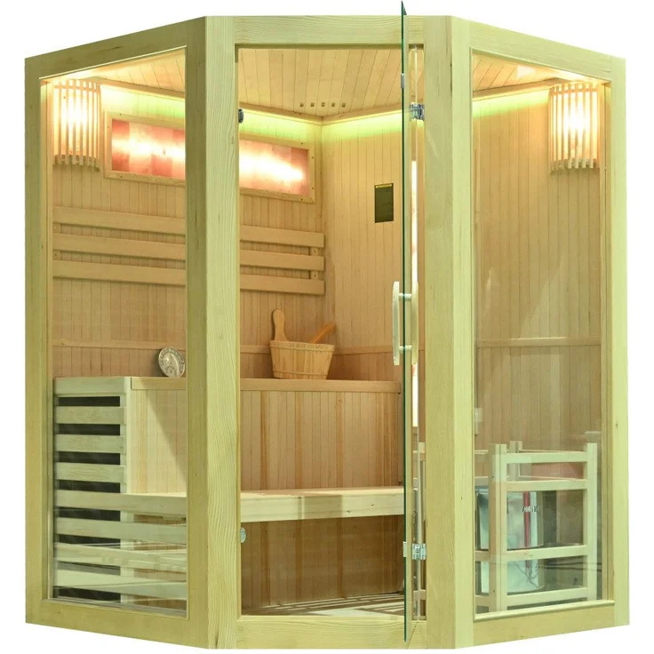 LinJa Sauna Calgary traditionelle Heimsauna, BxTxH: 150 x 150 x 200 cm, Hemlockholz, 6,0kW Harvia Ofen