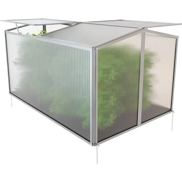 GARMIO® Gewächshaus Protea Klein, Alu Frühbeet, Mini-Gewächshaus, Treibhaus, Frühbeetkasten, Pflanzenbeet, Anzuchtbeet, Tomatenhaus, Pflanzenhaus für Garten, mit 4X Hering