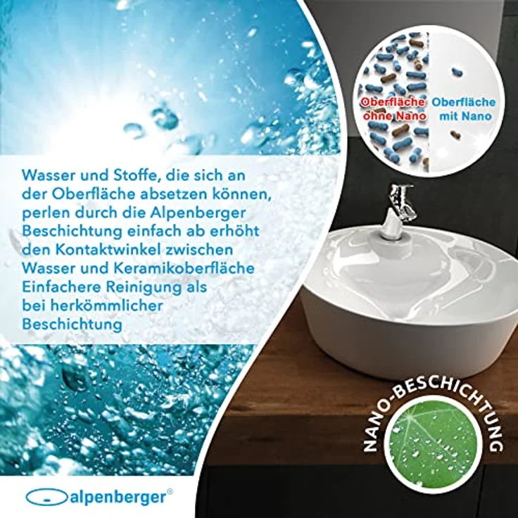 Alpenberger Kleines Aufsatzwaschbecken | Waschschale aus Sanitärkeramik | Premium Waschbecken Rund | Handwaschbecken Antibakteriell mit Nano Beschichtung | Leichte Montage | Schüssel Ohne Hahnloch – Bild 3