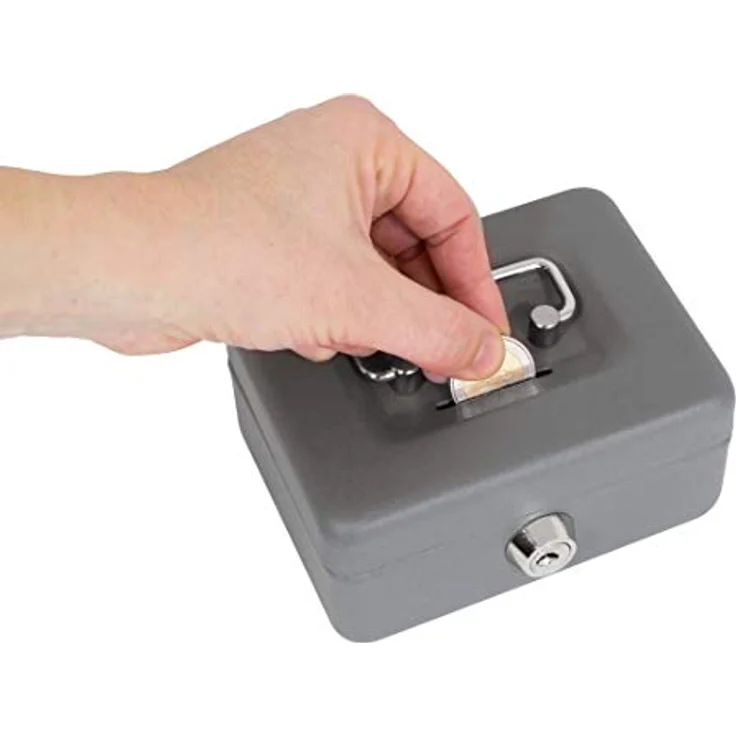 ARREGUI Elegant C9006 Geldkassette aus Stahl | Geldbox | 12,5 cm breit | Abschließbare Kasse mit Einwurfschlitz | Kleine Geldkassette mit Schlüssel | Geldkasse | grau – Bild 1