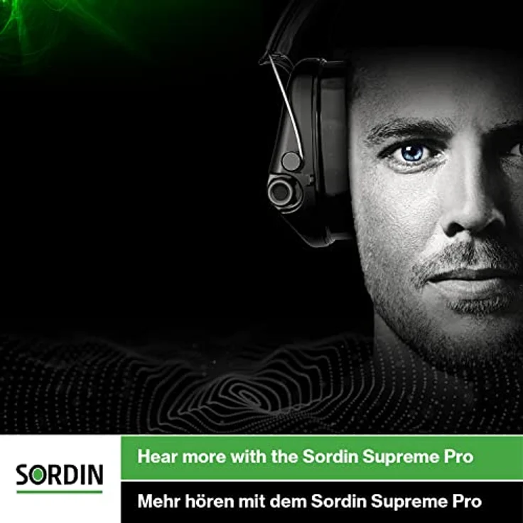 Sordin Supreme Pro Gehörschutz - aktiver Jagd-Gehörschützer - EN 352 - Schaum-Kissen, Leder-Band & grüne Kapsel – Bild 3