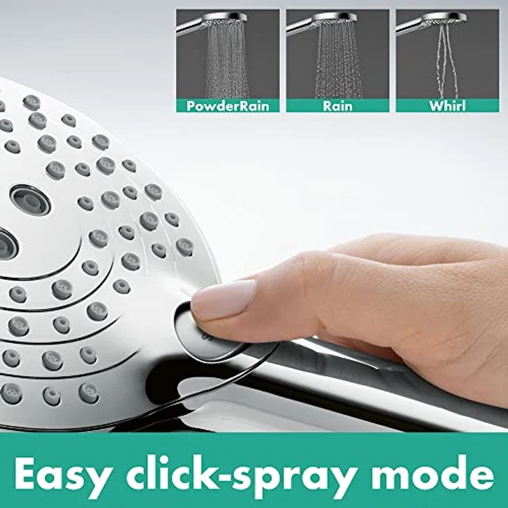 hansgrohe wassersparender Duschkopf Raindance Select S, Sparduschkopf, Duschbrause 120mm mit 3 Strahlarten inkl. PowderRain, Chrom – Bild 3