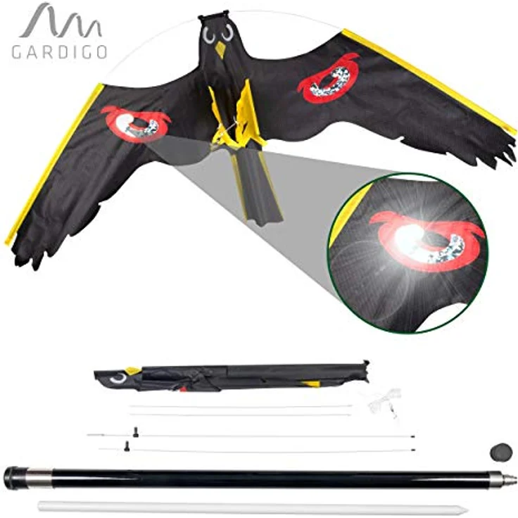 GARDIGO® Vogelscheuche Drachen | 9m Glasfaser Teleskopstange Extra Lang I Vogelabwehr für den Garten | Vogelschreck für Kirschbaum, Rasen, Feld | Vogel Abschreckung Drache Teleskopstab – Bild 5