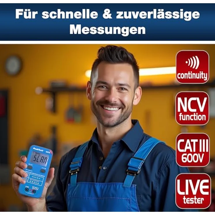 PeakTech P1072 – True RMS Digital Multimeter SMART mit Auto-Range, 4.000 Count LCD-Anzeige, bis 600V AC/DC, NCV, Live-Test, CAT III 600V, robustes ABS-Gehäuse – Bild 5