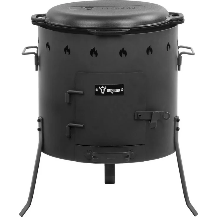 BBQ-Toro Feuerkorb Gusseisen Kazan 19L mit Kazan Ofen Ø 45 cm, Gusstopf mit Deckel, Gulaschkessel, Feuerkessel – Bild 1
