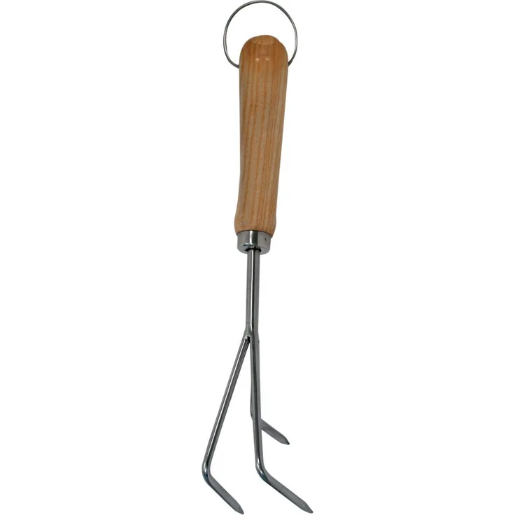 Primaster Handgartengrubber Edelstahl 21 cm mit Holzgriff für effiziente Gartenpflege, natur und silber