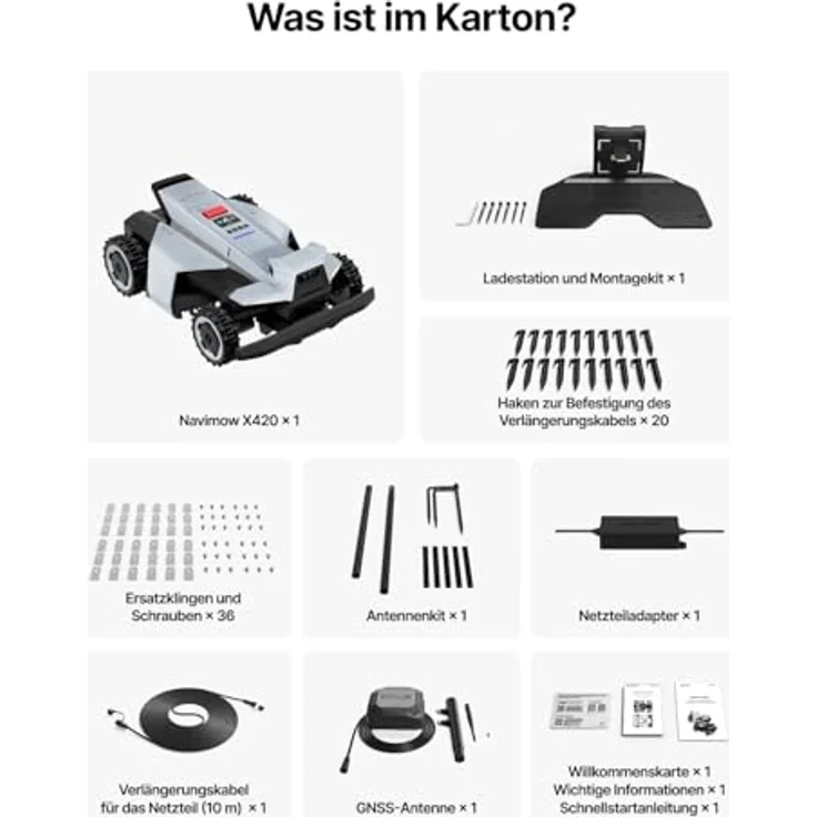 Segway Navimow X420, Mähroboter mit Garage X, für 2000 m², Zero-Turn AWD für 84% Steigungen, NRTK, 360° Vision, 25-95 mm Schnitthöhe, 12 Messerklingen – Bild 11