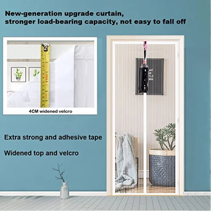 WENT Fliegengitter Tür Magnet Insektenschutz, 80 x 220 cm, einfache Klebemontage ohne Bohren, ideal für Balkontüren, weiße Streifen – Bild 4