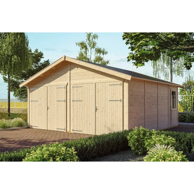 GartenHaus GmbH Blockbohlengarage SKAN HOLZ Varberg 3 570 x 525 cm natur, Hochwertiges nordisches Fichtenholz, 45 mm Wandstärke, Imprägnierte Grundlager, Dach 19 mm Profilschalung