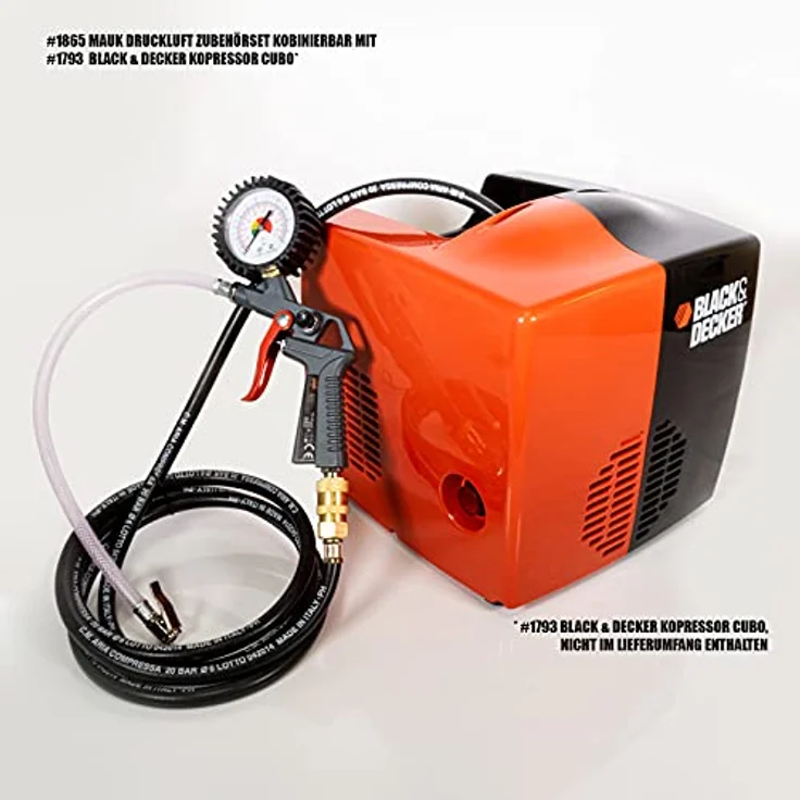 MAUK 13tlg Reifenfüller Druckluft Set mit Manometer und 8tlg Adapterset, max. 8 bar, für Autoreifen, Fahrräder, Luftmatratzen – Bild 6