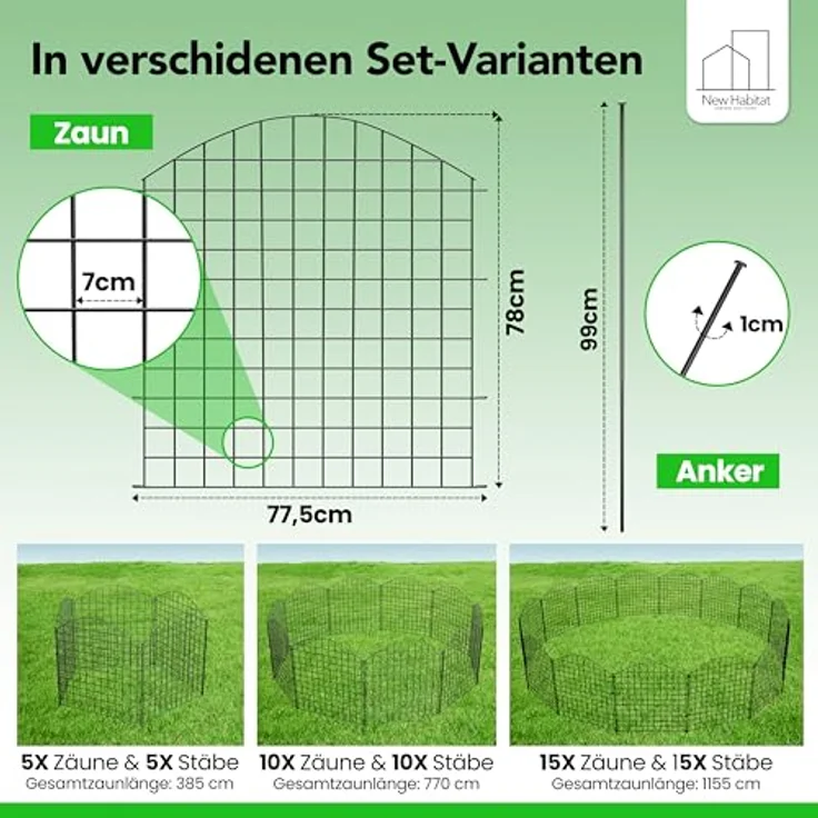 NewHabitat Teichzaun Steckzaun aus Metall, wetterbeständig, 10 Elemente, anthrazit – Bild 3