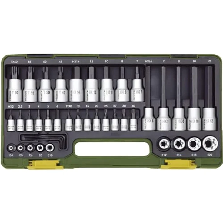 PROXXON INDUSTRIAL Bohrer- und Bitset 23290, 42-teiliges Set für TX- und Innensechskantschrauben mit 1/4" und 1/2" Vierkantantrieb, in robustem Kunststoffkoffer – Bild 2