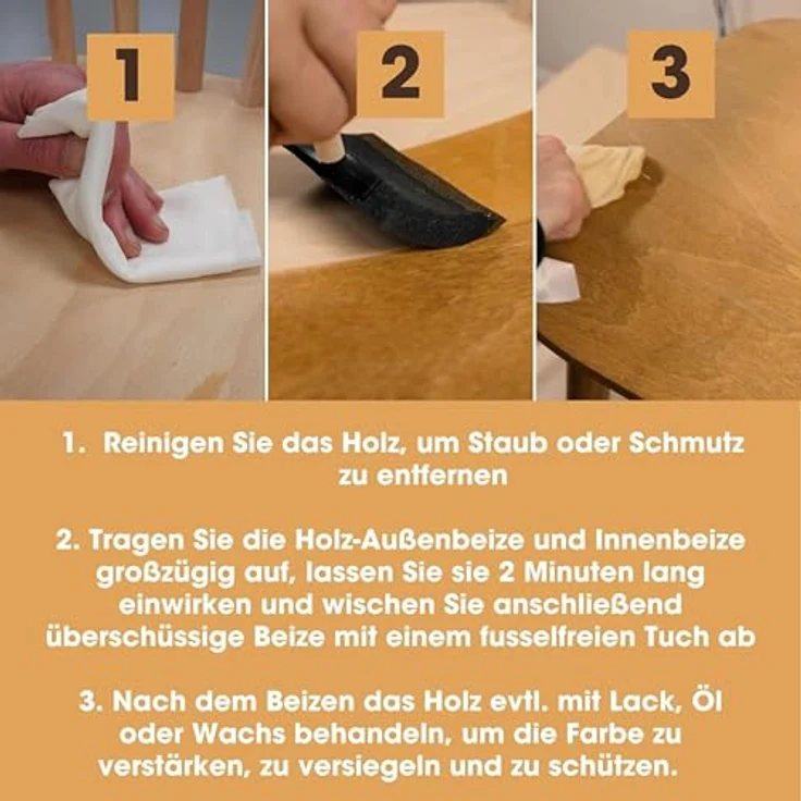Furniture Clinic Holzbeize und Möbel-Lasur Dunkle Eiche, ungiftig, schnelltrocknend, 500 ml für alle Holzarten im Innen- und Außenbereich – Bild 3