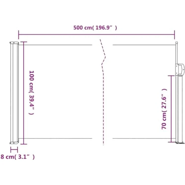 Vidaxl Seitenmarkise Ausziehbar Taupe 100x500 cm, Wasserfest, UV-beständig, Stahl und Aluminium Rahmen – Bild 4