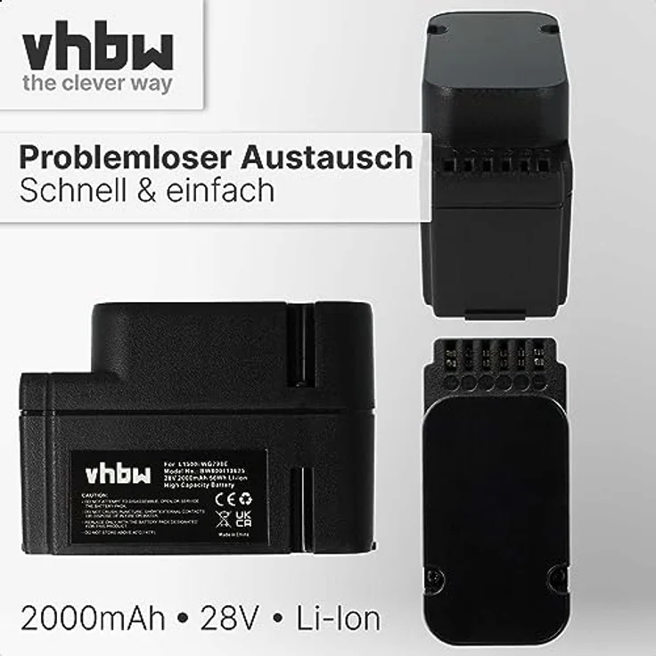 Vhbw Akku kompatibel mit Worx Landroid WG791, WG791E.1, WG791W, WG792, WG792E, WG792E.1, WG794, WG796E, 2000mAh, 28V, Li-Ion, schwarz – Bild 5