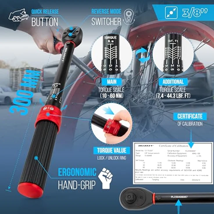 HASKYY Drehmomentschlüssel 3/8" 10-60Nm Motorrad Quad Drehmoment Ratsche Knarre Schlüssel – Bild 4