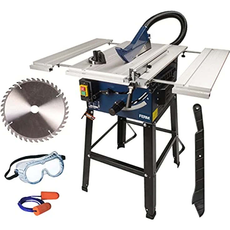 FERM Tischkreissäge 250mm - 1800 Watt - Ausziehbare Aluminium Arbeitstisch - Vakuum-Adapter - Winkelanschlag und Parallelführung - Inkl. T40 (TCT) Sägeblatt – Bild 4