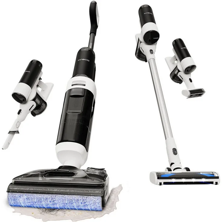 Tineco Floor One Switch S6 Stretch Plus, Nass-Trocken-Sauger mit 85° Heißluft-Trocknung, 290 W, beutellos, für Tierhaare & Allergiker, Selbstreinigung, flexibel für Teppich & Hartboden