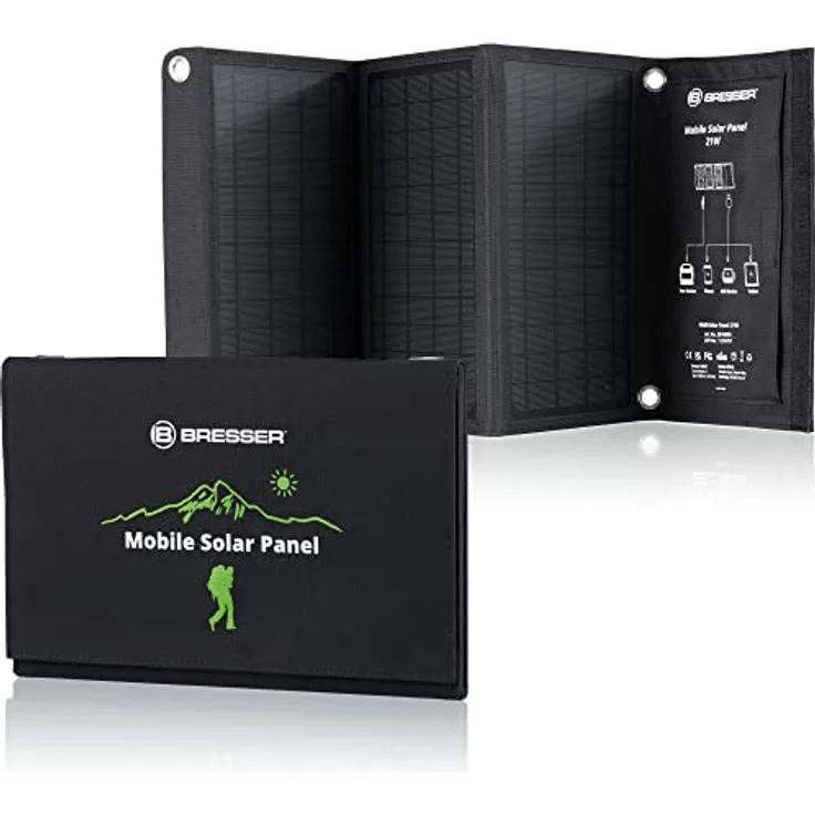 Bresser Solarpanel 21 W, ultra-kompaktes Solar Ladegerät mit monokristallinen Zellen und Cordura-Gewebe
